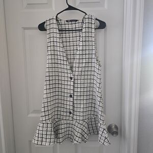 Zara Black & White Check Tweed Button Dress